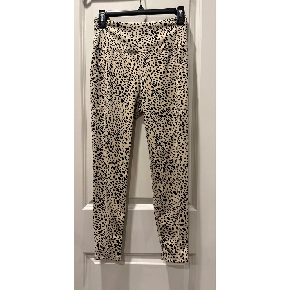 Ebb & Flow Womens Cheetah Print High Rise Athletic Leggings Tan Black‎ Medium